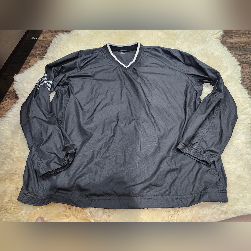 adidas Golf Black V-Neck Pullover Windbreaker with White Trim Size Xl